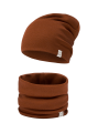 Zestaw komin i czapka z wełny merynosów i jedwabiu dla dzieci w kolorze brązowym