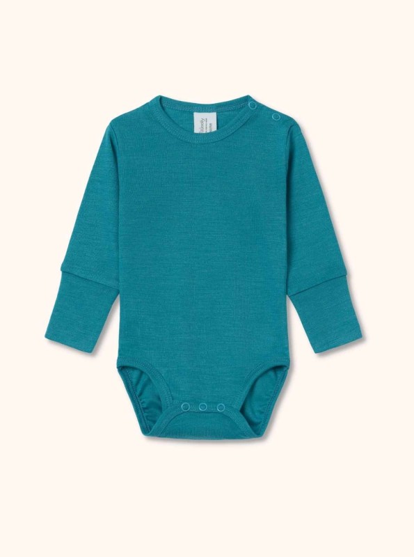 Merino body dla dzieci i niemowląt z jedwabiem, turkusowe, BeWoolly