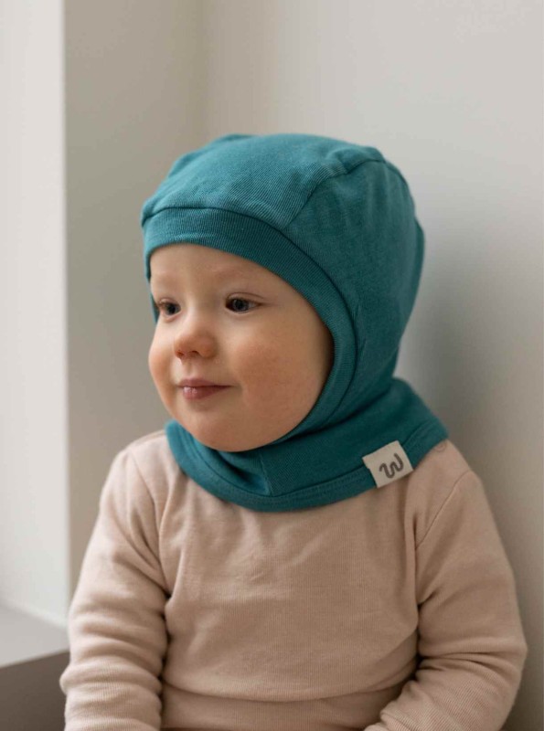 Kominiarka z wełny merynosów i jedwabiu dla niemowląt i dzieci, turkusowa