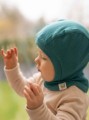 Kominiarka cienka z wełny merino i jedwabiu dla niemowląt i dzieci, turkusowa