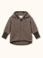 Kurtka merino z długimi mankietami i odpinanym kapturem dla dzieci i niemowląt, brązowa - BeWoolly