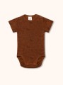 Body z krótkim rękawem z wełny merino i jedwabiu dla dzieci i niemowlat w kolorze brązowym w kurki, BeWoolly