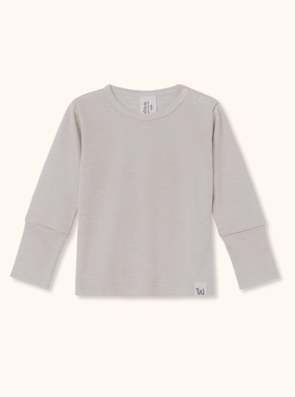 Koszulka z długim rękawem z wełny merino i jedwabiu (GOTS) dla dzieci, beż