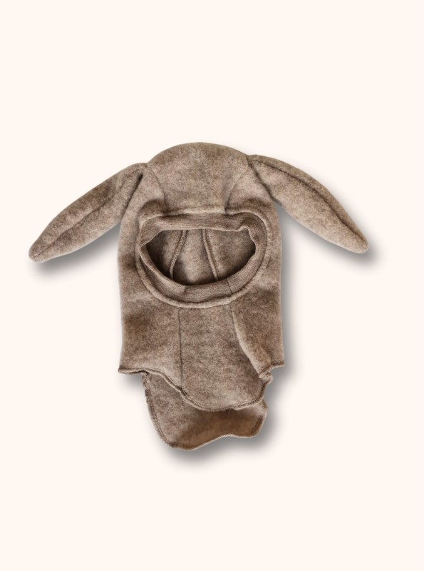 Kominiarka z wełny merino długie uszy, piaskowy beż dzieci BeWoolly