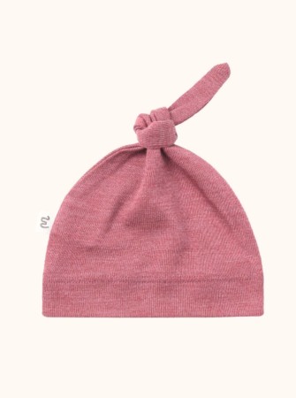 Czapeczka z supełkiem z wełny merino i jedwabiu dla niemowląt, różowa