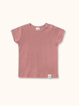 Koszulka z krótkim rękawem z wełny merino i jedwabiu (GOTS) dla dzieci, róż antyczny
